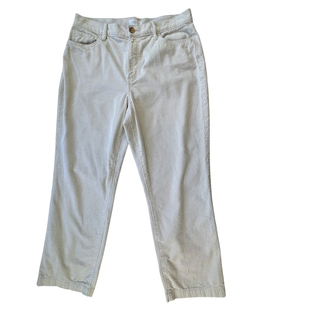 LOFT Ivory Corduroy Straight Leg Pants Womens 10 Cream Cotton Trousers Neutral